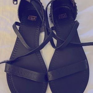 jasper and jeera black leather sandal beaded  Sz 8